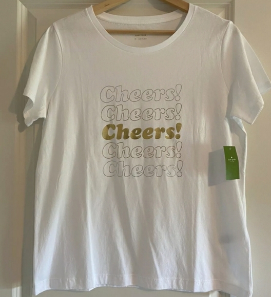 kate spade Tops - Kate Spade White / gold Metallic "Cheers" tee NWT